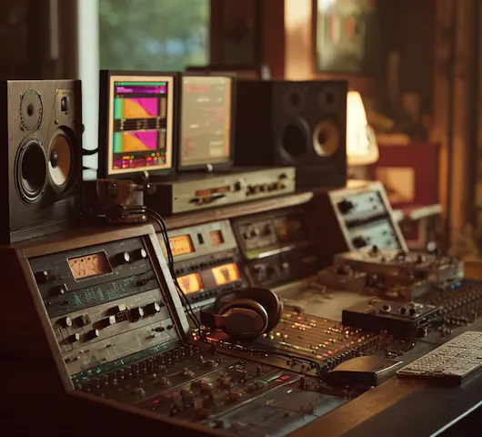 Mixing engineer at Chester WorX adjusting levels on a mixing console with loudness meters and waveforms