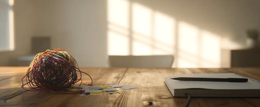 A minimalist conceptual scene at Chester WorX representing the contrast between digital clutter and a clean, optimized WordPress environment.